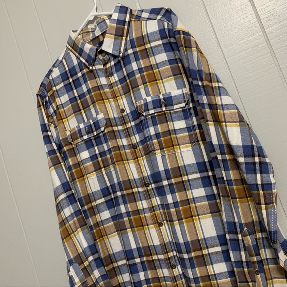 NWOT Men’s Navy & Yellow [G] George Long Sleeve Plaid Button-Down Collared Shirt - Picture 2 of 5